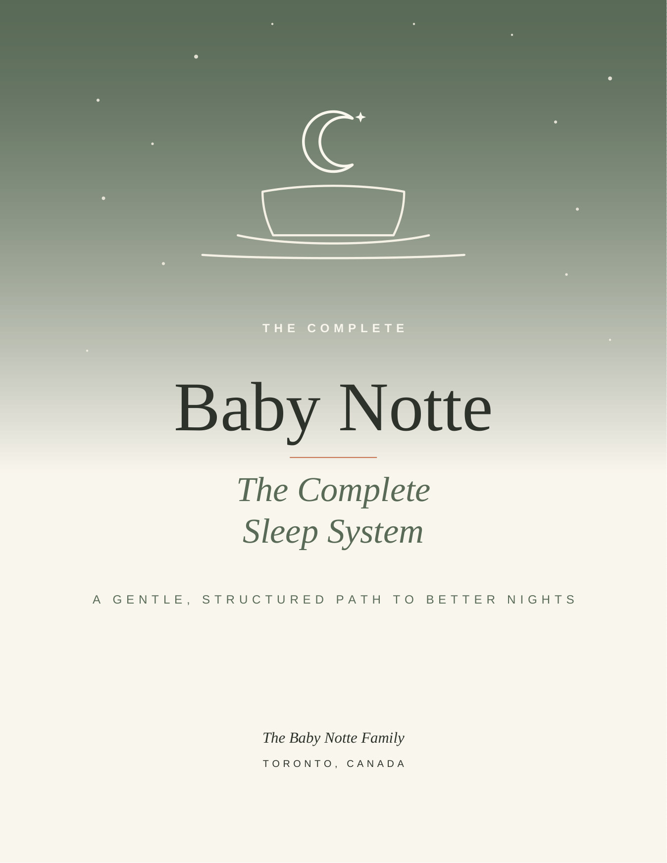 Cover of the Baby Notte Complete Sleep System, a watercolor night sky with a moon over a crib
