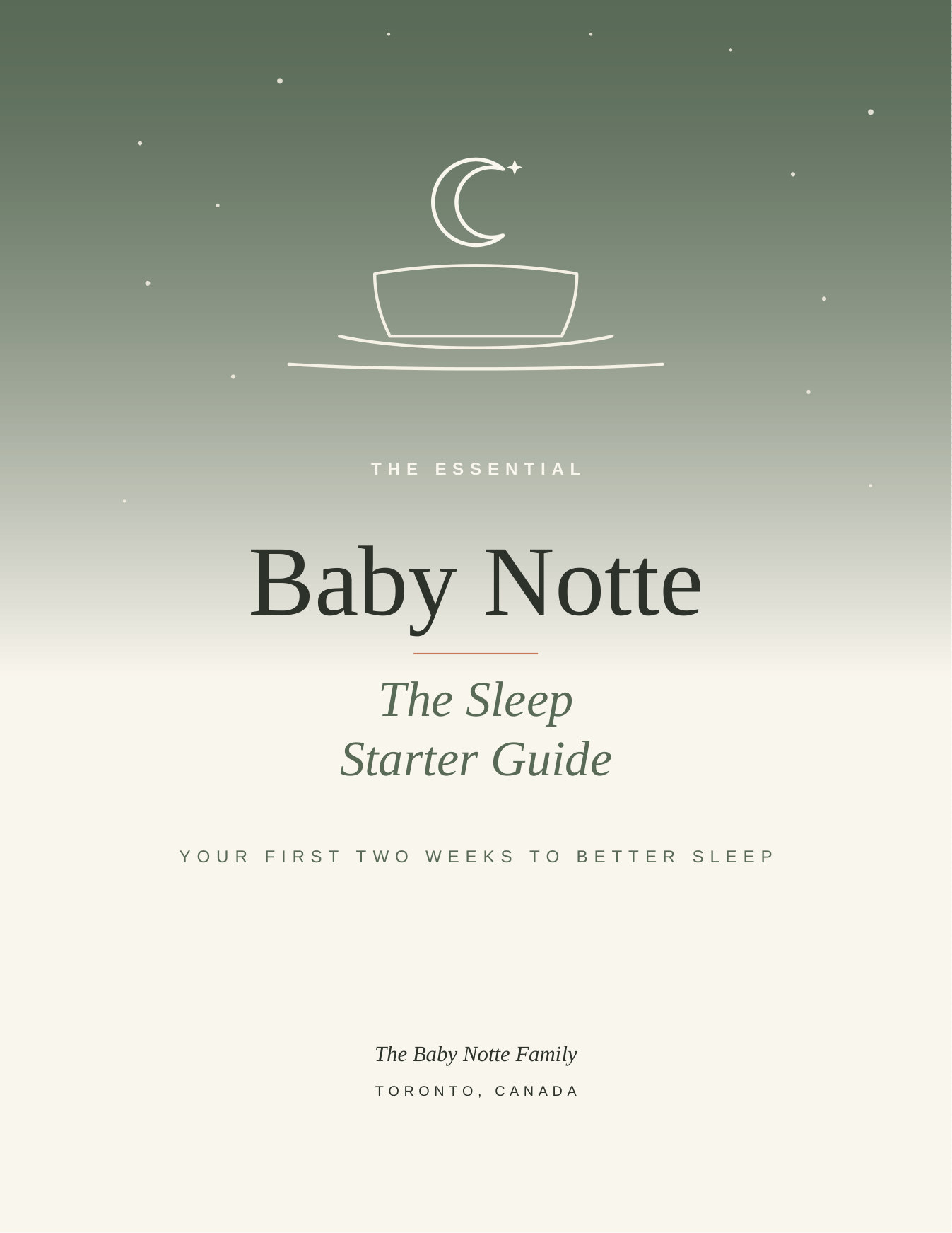 The Sleep Starter Guide cover: a watercolor night sky with a moon above a crib